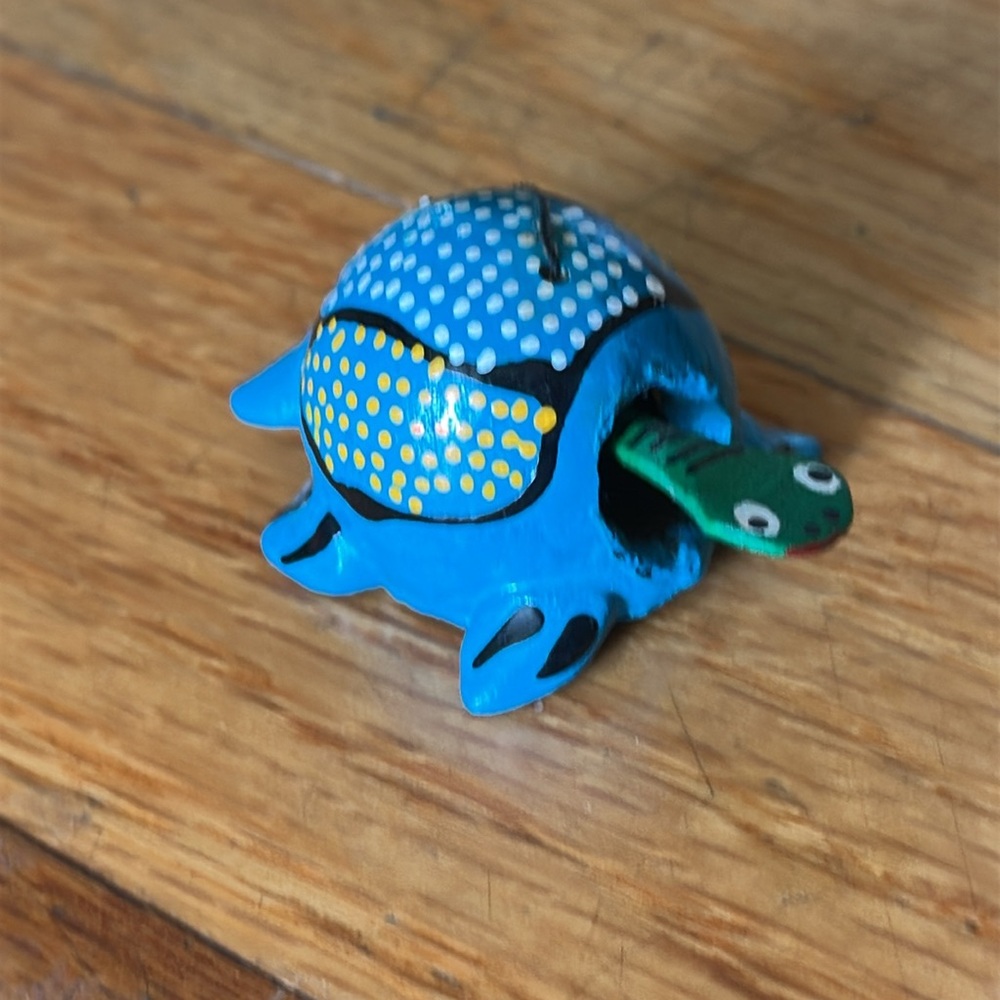 Handcrafted Wobbly Bobbing head Blue and Green Turtle Figurine Vintage